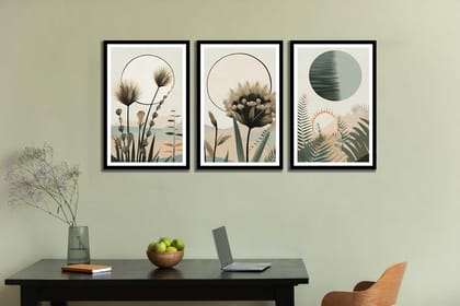 SET OF 3 BOTANICAL FLOWER PRINTS 48in X 24in WITH BLACK FRAME SET OF 3 BOTANICAL FLOWER PRINTS 48in X 24in WITH BLACK FRAME