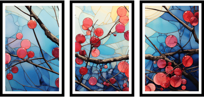 SET OF 3 ABSTRACT FLOWER PAINTINGS 48in X 24in WITH BLACK FRAME