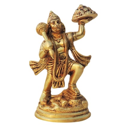 Brass Hanuman Ji Spiritual Showpiece Statue For Pooja Room, Height : 8.5 Inch (BSMAS1026 G)