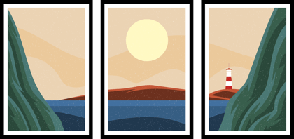 OCEAN VIEW 3 PIECE FRAME 48in X 24in WITH BLACK FRAME