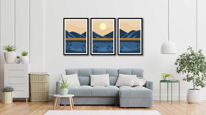 SET OF 3 MINIMALIST LANDSCAPE WALL ART 48in X 24in WITH BLACK FRAME SET OF 3 MINIMALIST LANDSCAPE WALL ART 48in X 24in WITH BLACK FRAME