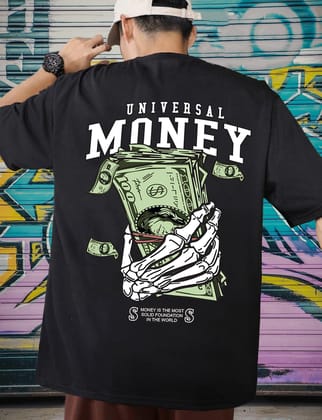 SCOTT FINCHER Men's T-Shirt "Universal Money" Black Oversized T-Shirt : AA(ARN)BLACK_220