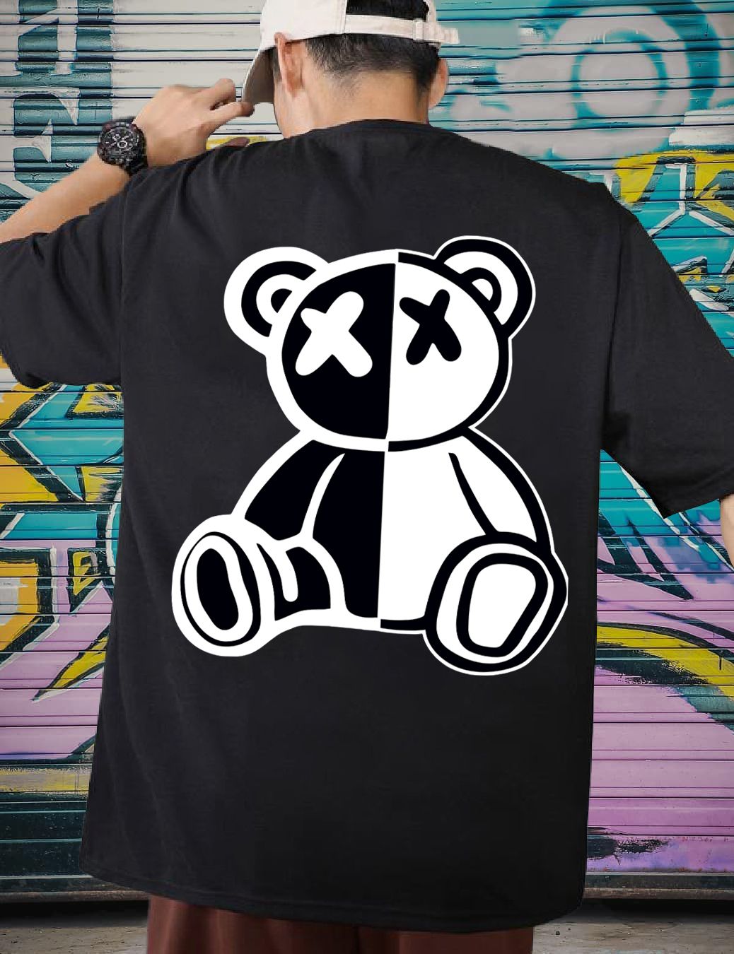 SCOTT FINCHER Men's Streetwear Hip Hop T-Shirt with Panda Graphic Design : AA(ARN)BLACK_232