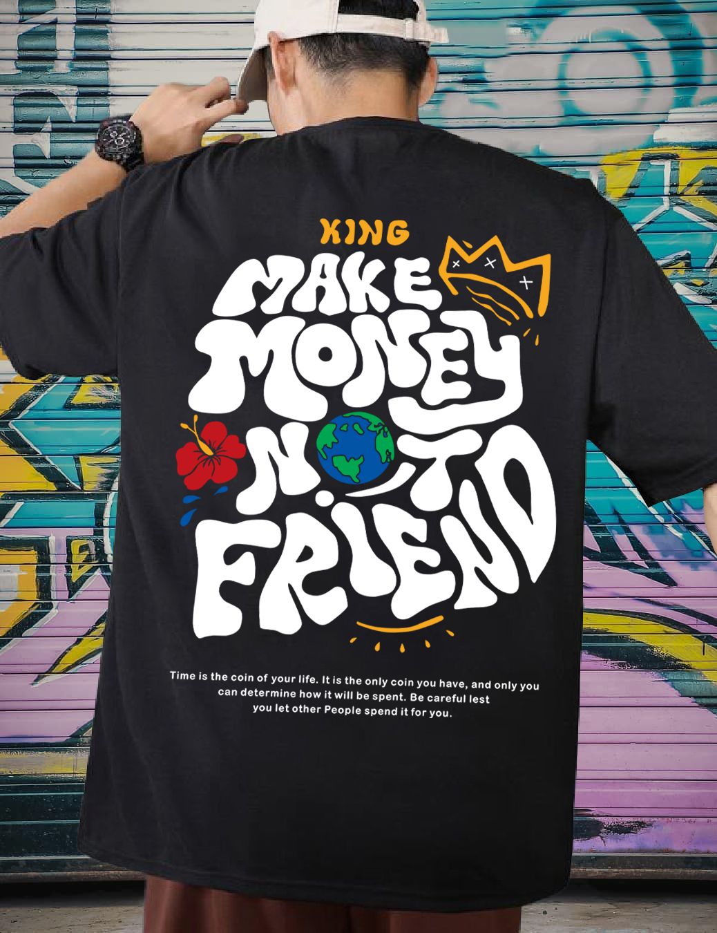 SCOTT FINCHER Men's Graphic T-Shirt "Make Money Not Friends"* Streetwear T-Shirt with Bold Graphic Design : AA(ARN)BLACK_234