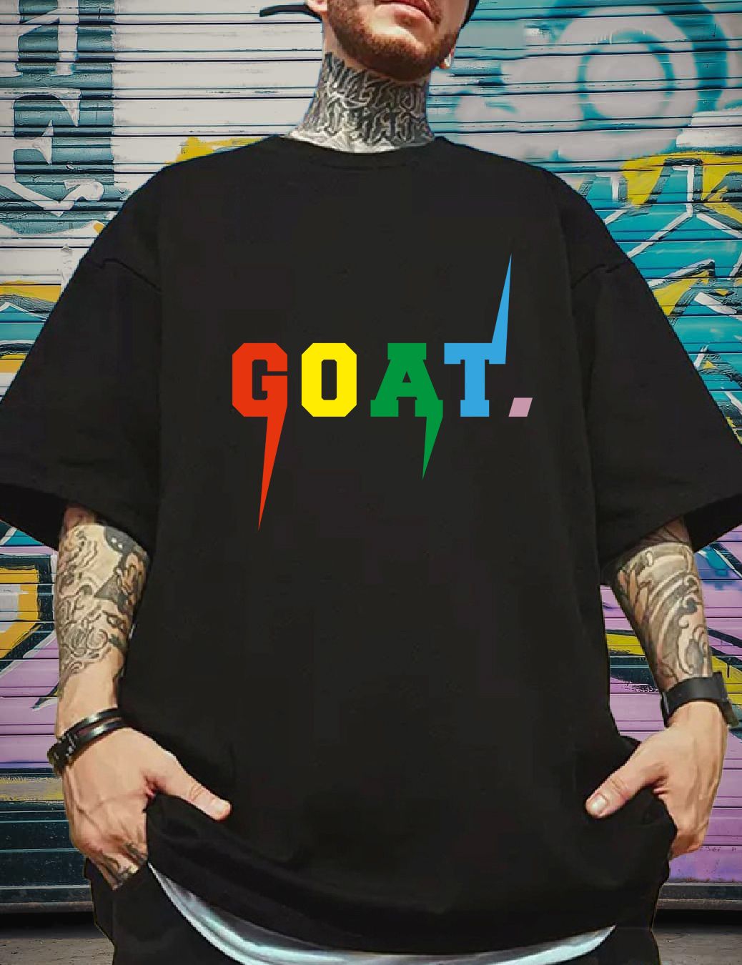 SCOTT FINCHER Men's Streetwear Hip Hop T-Shirt, Colorful GOAT Graphic Tee, Casual Short Sleeve Cotton Tshirt, Summer Tops : AA(ARN)BLACK_251