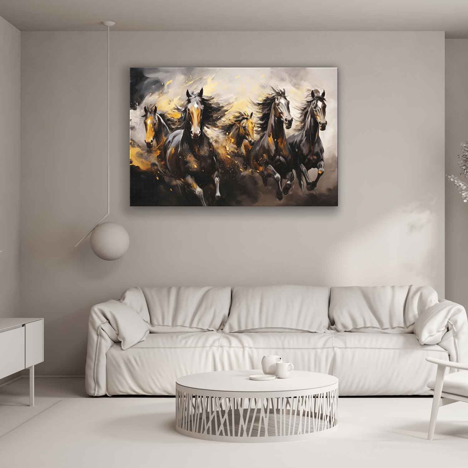WILD HORSES CANVAS PRINT 24in X 16in WITH BLACK FRAME