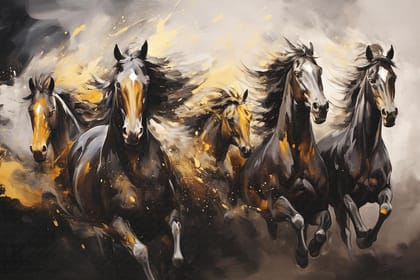 WILD HORSES CANVAS PRINT 24in X 16in WITH BLACK FRAME