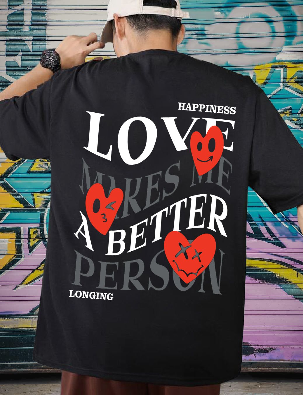 SCOTT FINCHER Men's Casual Short Sleeve T-Shirt with Heart Graphic and "Love Makes Me A Better Person" Print in Black : AA(ARN)BLACK_265