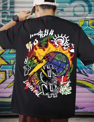 SCOTT FINCHER Men's Streetwear T-shirt with Flame and Money Graphic : AA(ARN)BLACK_272