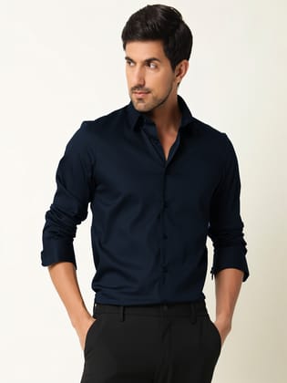 Formal Shirt for Men's Navy Blue– Full Sleeve | Heavy Satin Lycra | Slim Fit Office & Party Wear Shirt