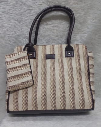 Stripped Cotton Azrak Print Jute Tote Bag with Complimentary Pouch