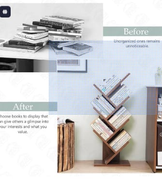 Book Shelf for Home - 7 Tier Tree Shaped Book Rack for Study Room DIY Wooden Book Stand