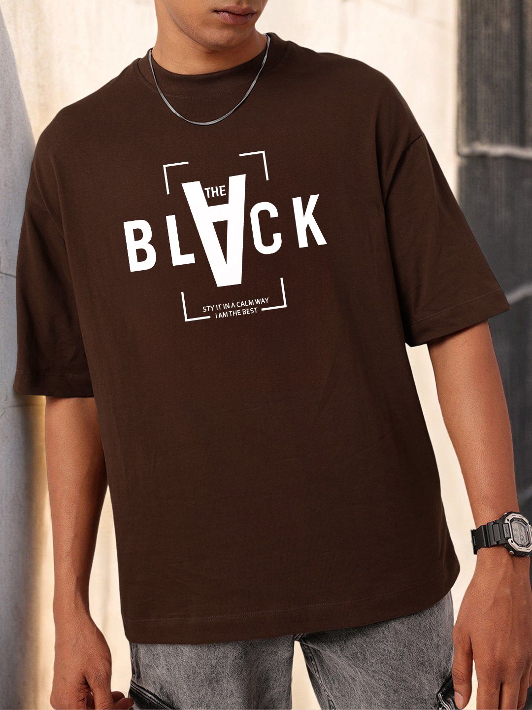 SCOTT FINCHER Men's Brown T-shirt with "The Black" written on it : AA(ARN)BROWN_01