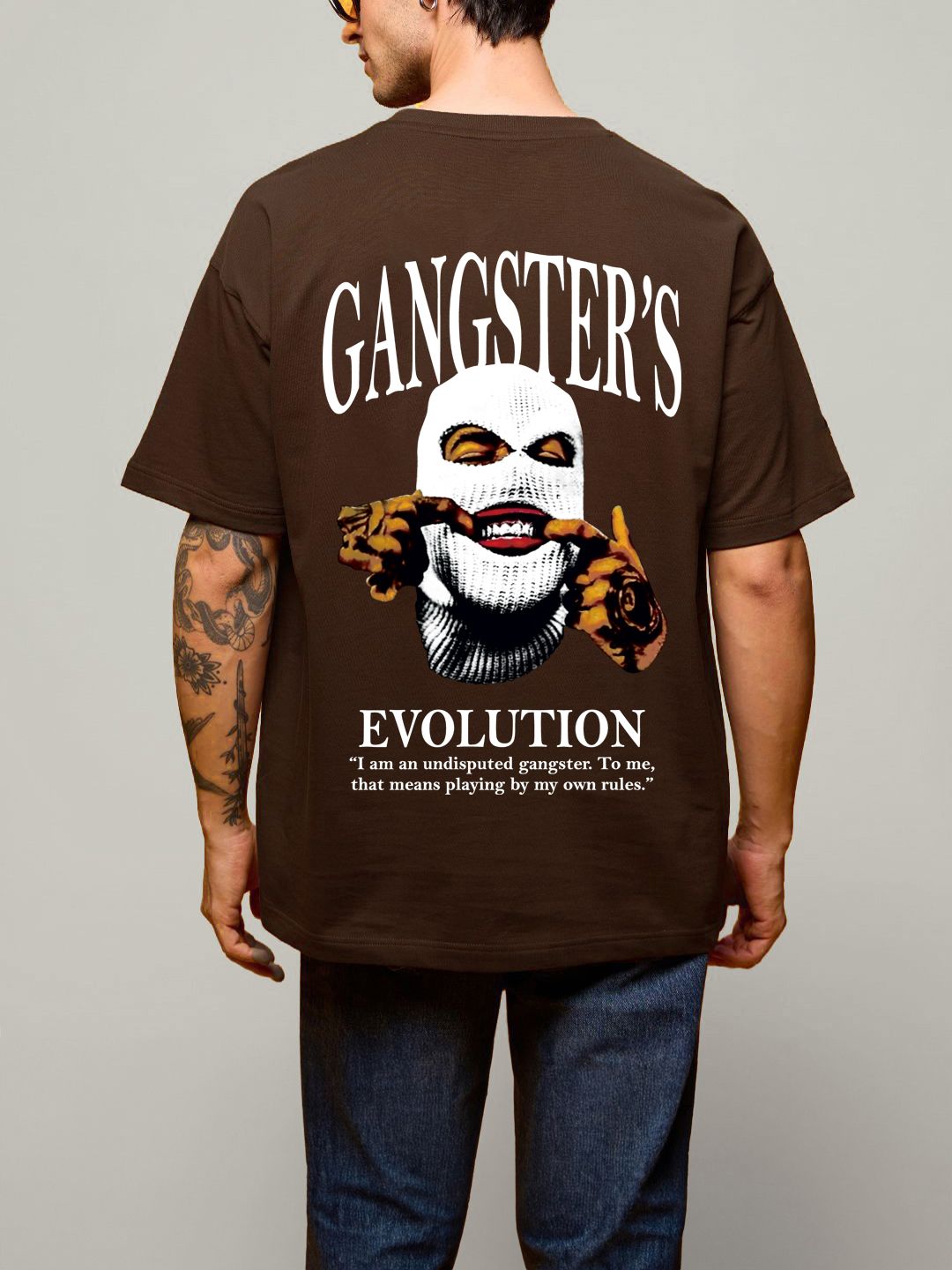 SCOTT FINCHER Men's Gangster's Evolution T-Shirt: "I am an undisputed gangster. To me, that means playing by my own rules : AA(ARN)BROWN_53