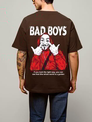 SCOTT FINCHER Men's Oversized BAD BOY Graphic Printed T-shirt : AA(ARN)BROWN_117