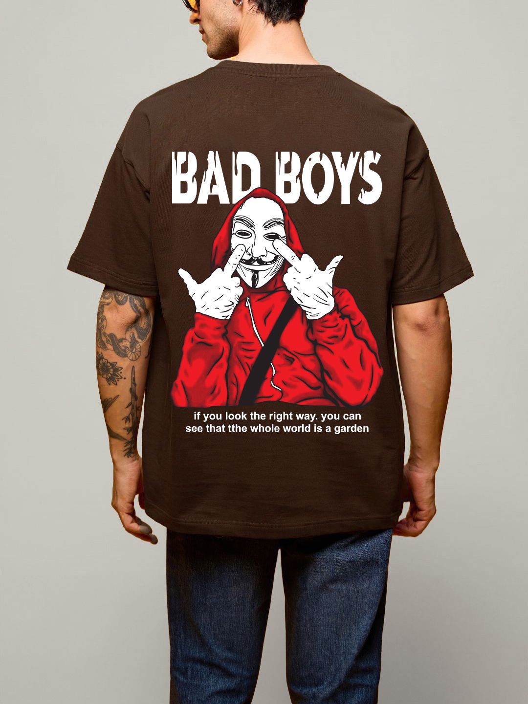 SCOTT FINCHER Men's Oversized BAD BOY Graphic Printed T-shirt : AA(ARN)BROWN_117