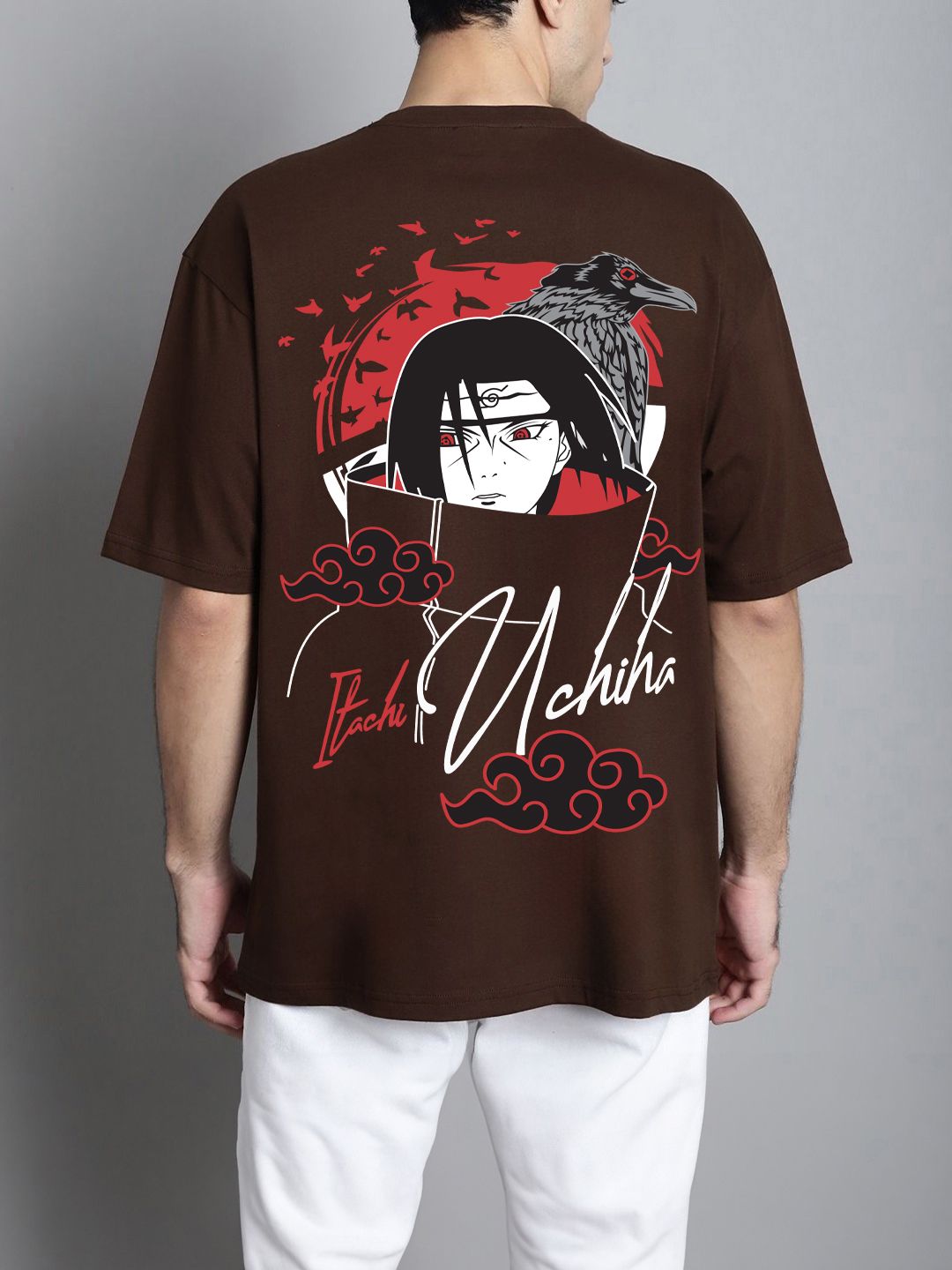 SCOTT FINCHER Men's Itachi Uchiha T-Shirt | Naruto Shippuden Anime Tee | Akatsuki Member Shirt | Uchiha Clan T-Shirt | Sharingan Eye Shirt : AA(ARN)BROWN_129