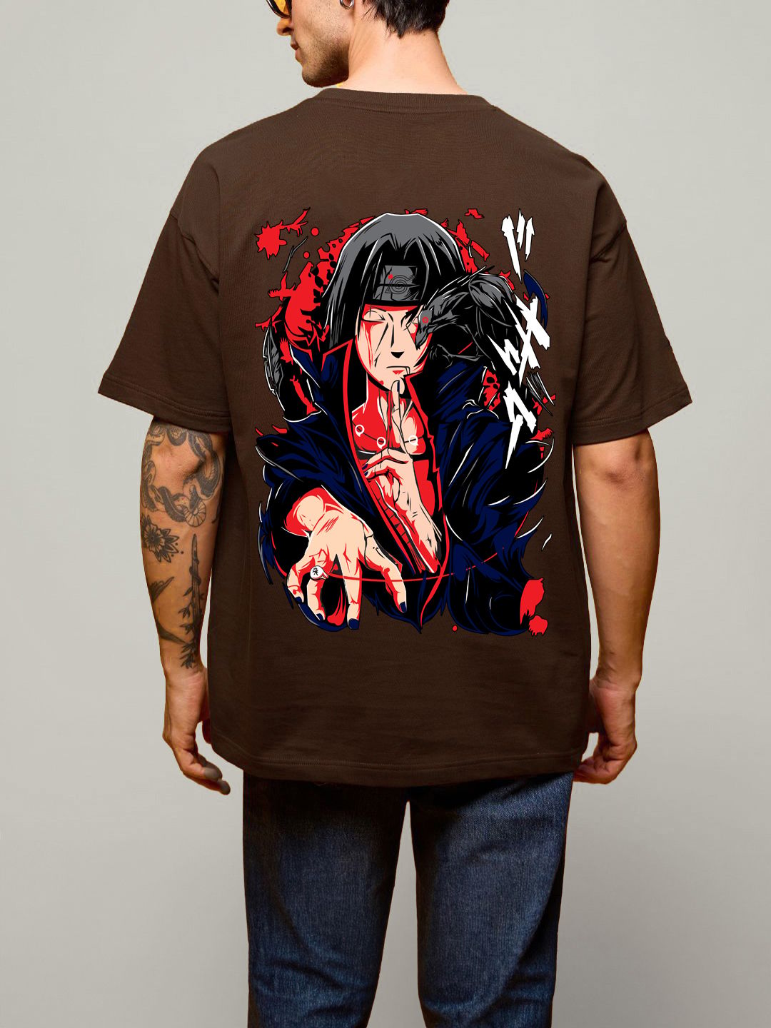 SCOTT FINCHER Men's Itachi Uchiha T-Shirt | Naruto Shippuden Anime Shirt | Akatsuki Member Tee : AA(ARN)BROWN_174