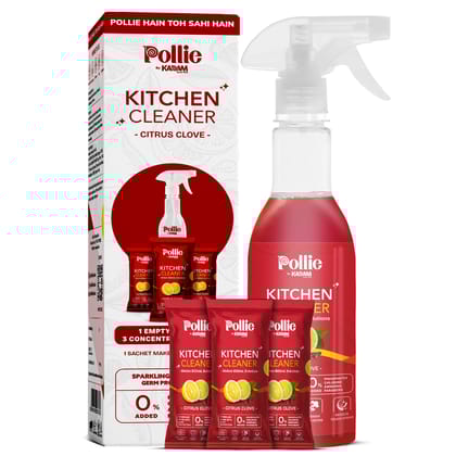 Pollie Kitchen Cleaner | Powerful Grease & Stain Remover for Indian Kitchens | Multi-Surface Use on Chimneys, Stovetops, Countertops & Appliances (Makes 1.8L)