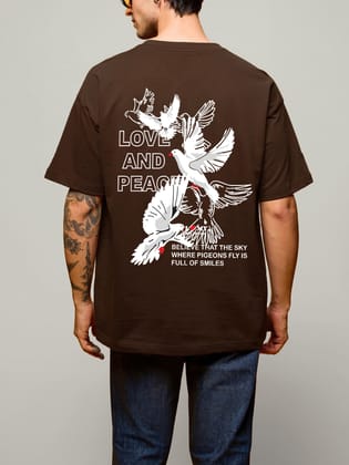 SCOTT FINCHER Men's T-Shirt "Love and Peace" with Doves Graphic in Brown : AA(ARN)BROWN_217