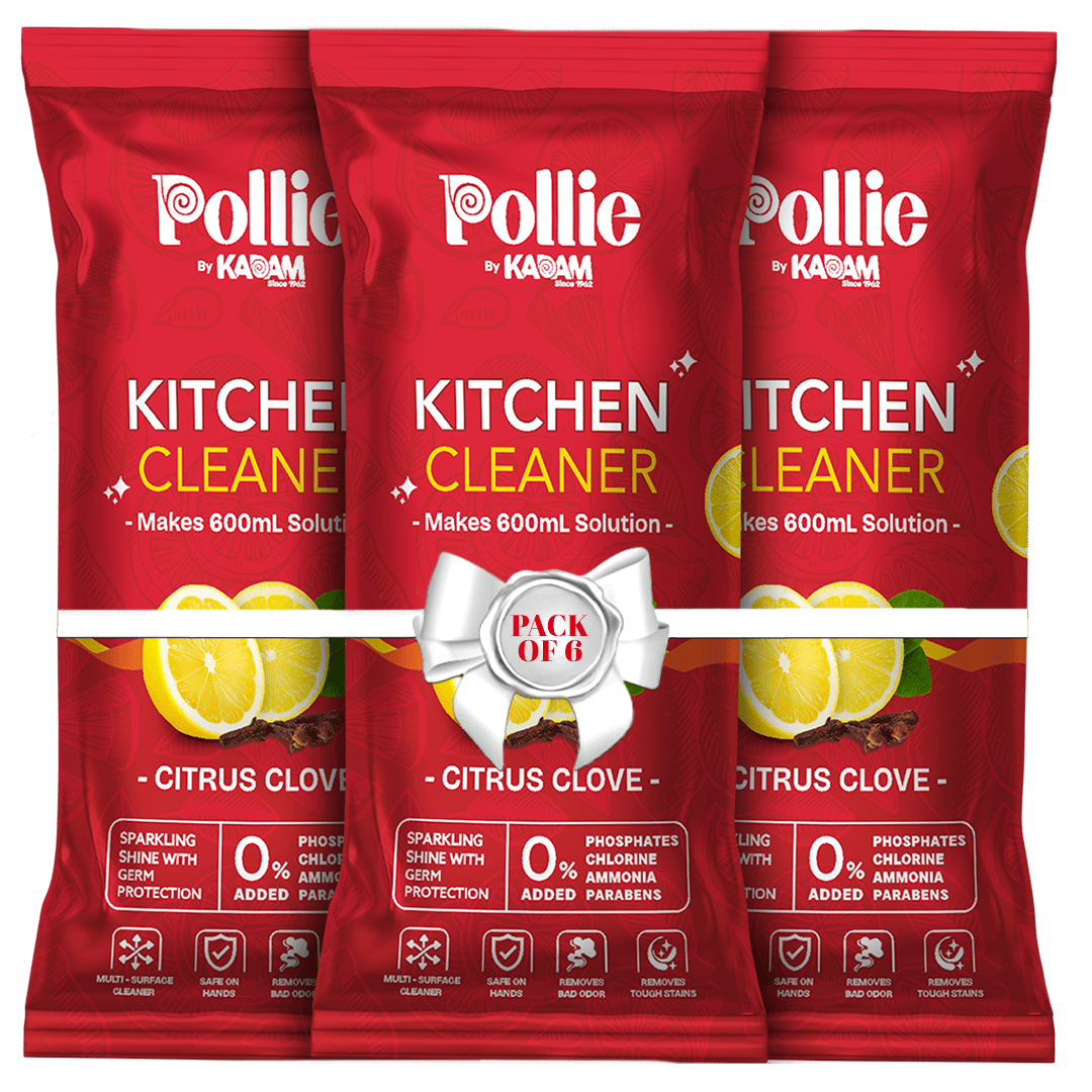 Pollie Kitchen Cleaner | Powerful Grease & Stain Remover for Indian Kitchens | Multi-Surface Use on Chimneys, Stovetops, Countertops & Appliances (Makes 1.75L)
