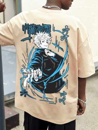 SCOTT FINCHER Men's T-Shirt featuring Satoru Gojo from Jujutsu Kaisen Graphic Print T-shirt : AA(ARN)CREAM_130