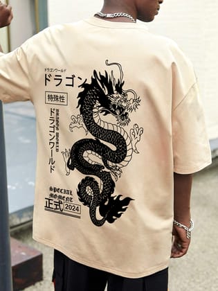 SCOTT FINCHER Men's Streetwear Dragon Graphic T-Shirt : AA(ARN)CREAM_197