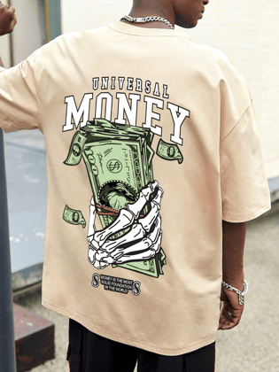 SCOTT FINCHER Men's Universal Money Graphic Printed Oversized T-Shirt : AA(ARN)CREAM_220