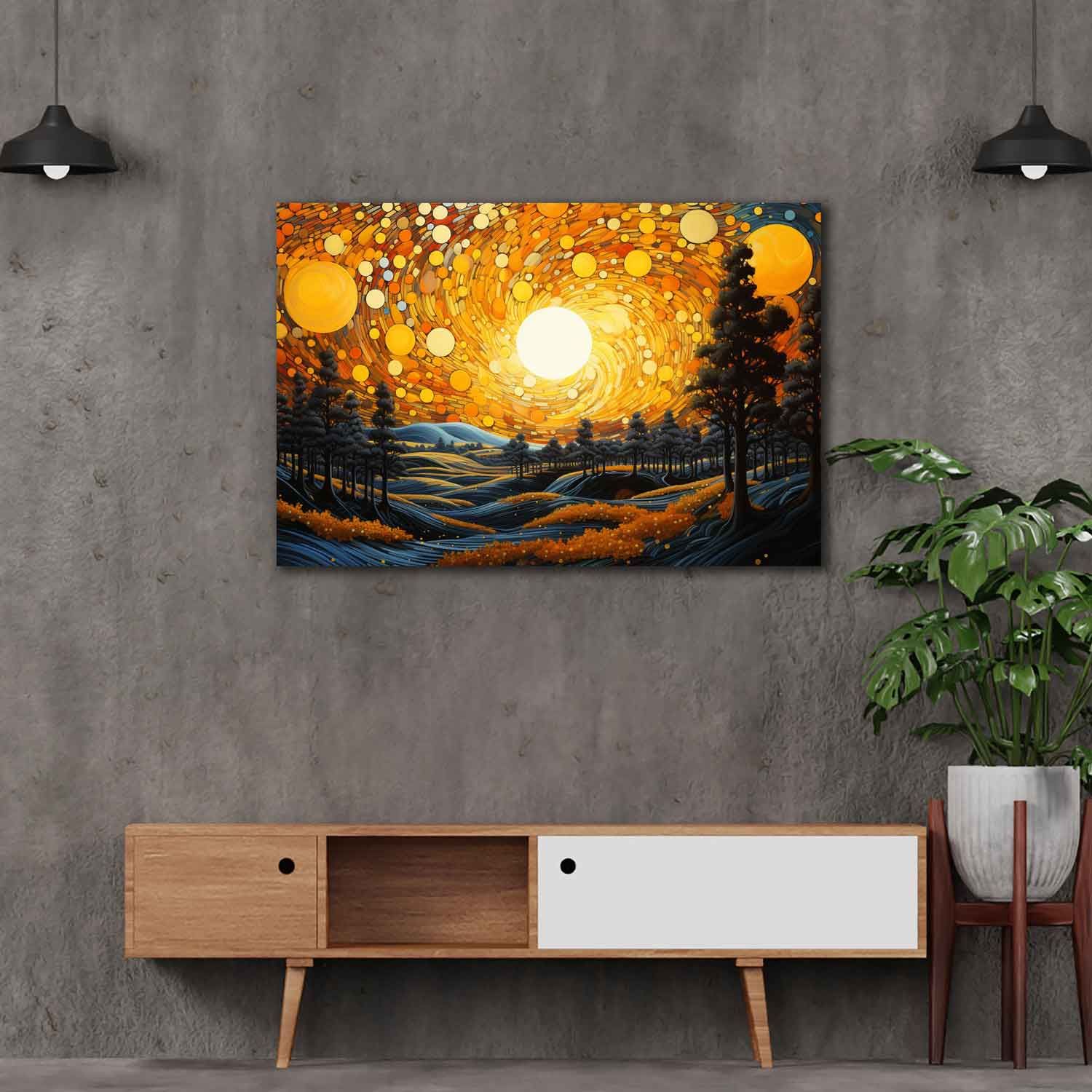 ABSTRACT LANDSCAPE PAINTING 24in X 16in WITH BLACK FRAME