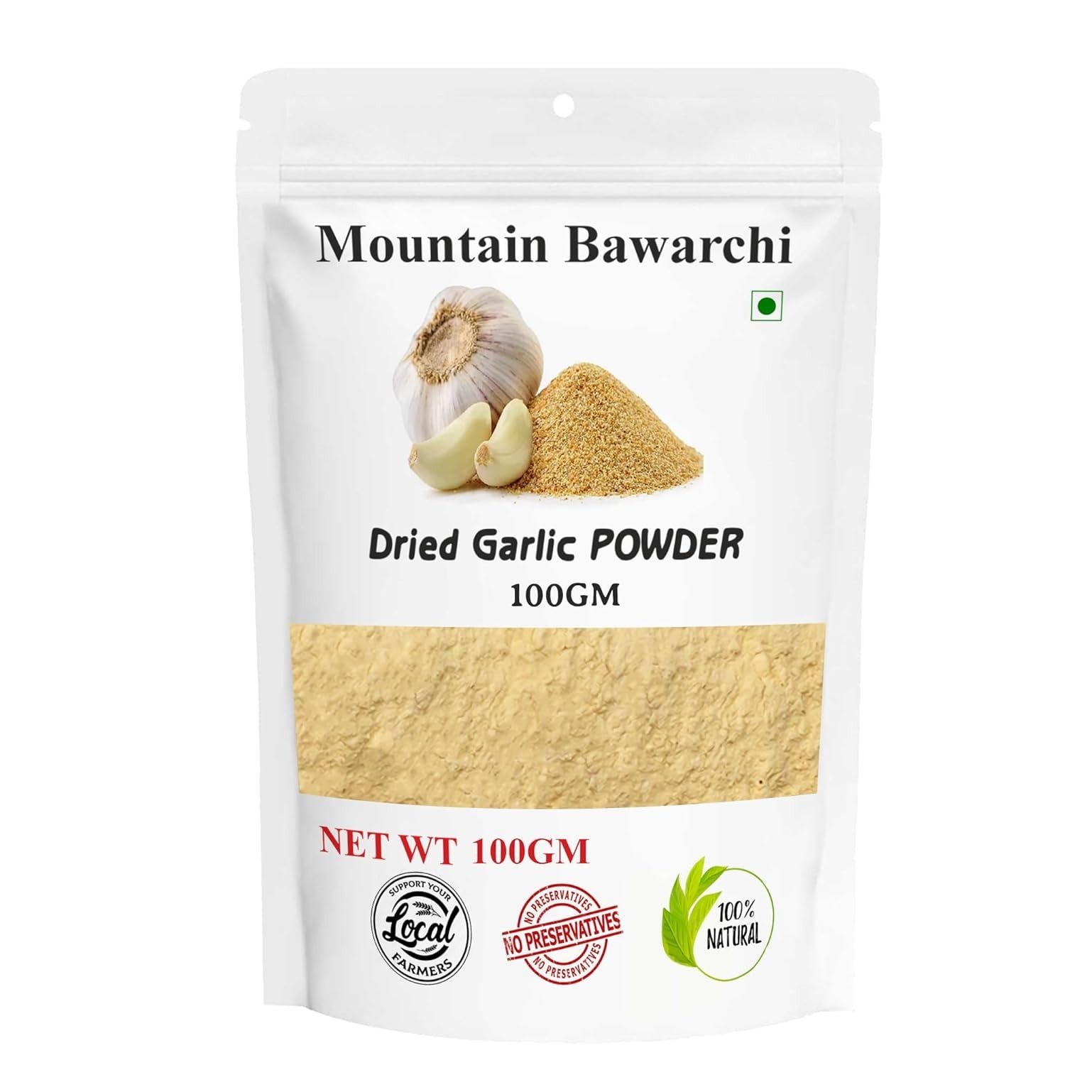 Mountain Bawarchi Garlic Powder | 100% Pure Lehsun Powder | Ready To Use | Farm Fresh | Zero added Colours, Fillers, Additives & Preservatives (100 Gm)