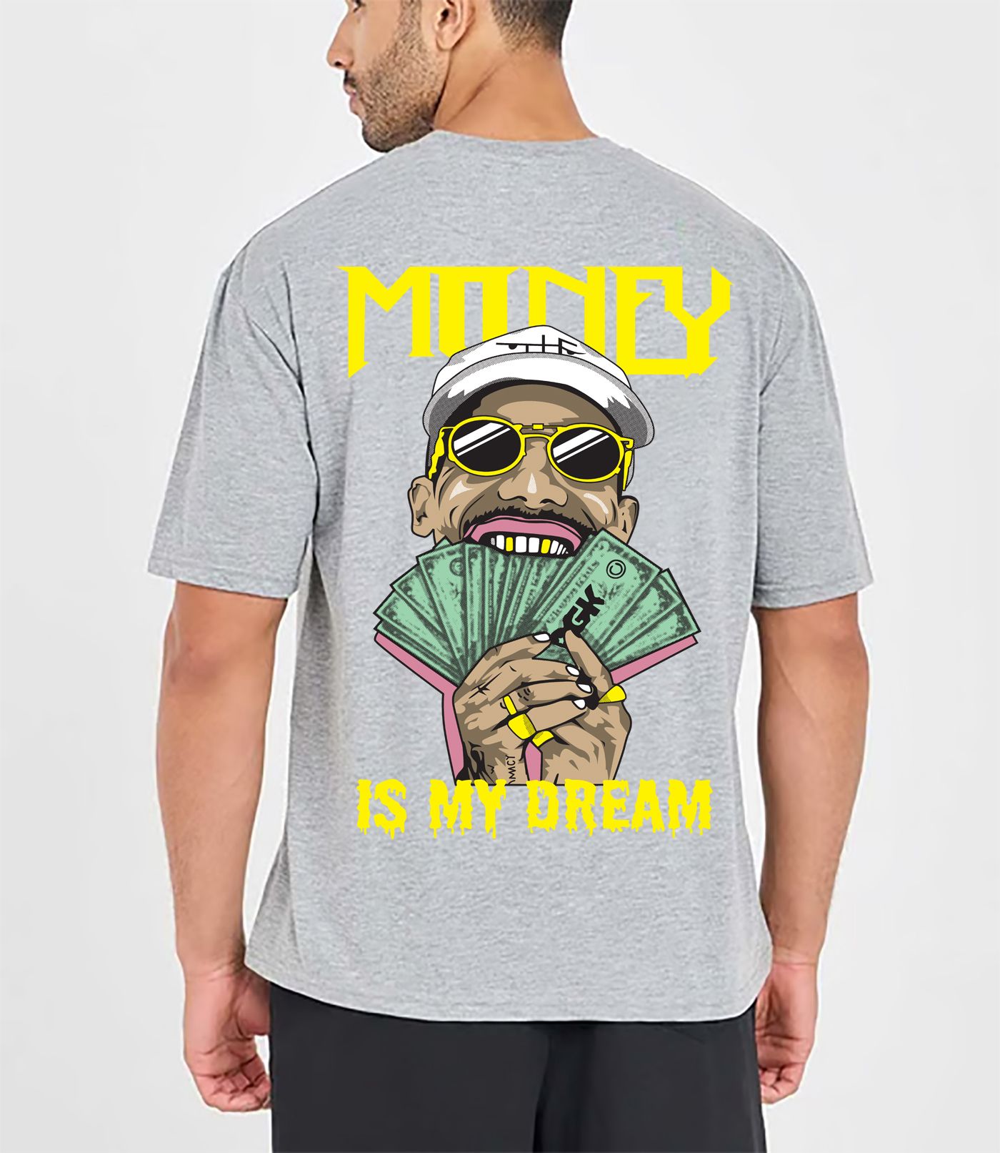 SCOTT FINCHER Men's Cotton Graphic T-Shirt "Money is My Dream" : AA(ARN)GREY_169