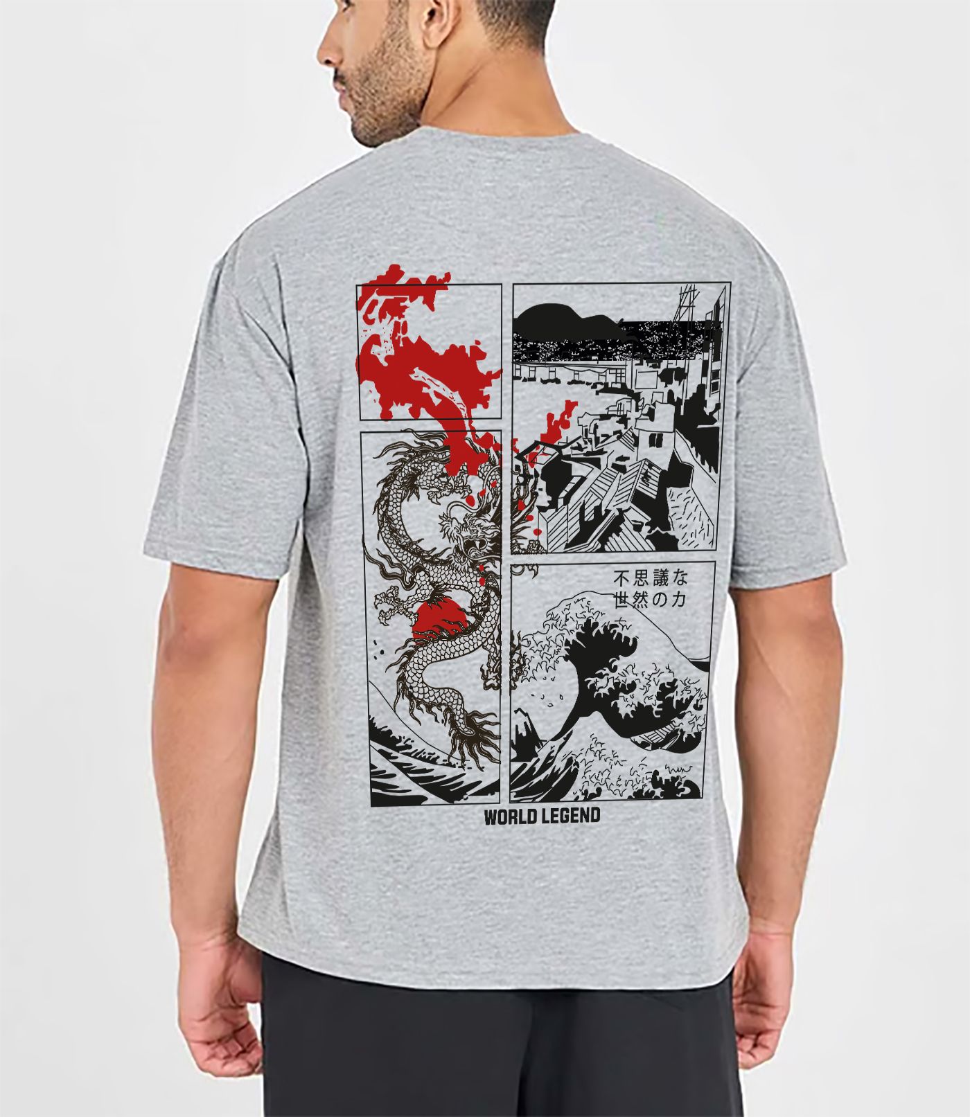 SCOTT FINCHER Men's Harajuku Streetwear T-Shirt, Casual Loose Short Sleeve Hip Hop T-Shirt with Dragon Graphic Print : AA(ARN)GREY_247