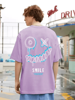 SCOTT FINCHER Men's Casual Streetwear T-Shirt with Smiley Face Graphic and Positive Message "If a thing is worth doing, it is worth doing well" : AA(ARN)LAVANDER_03