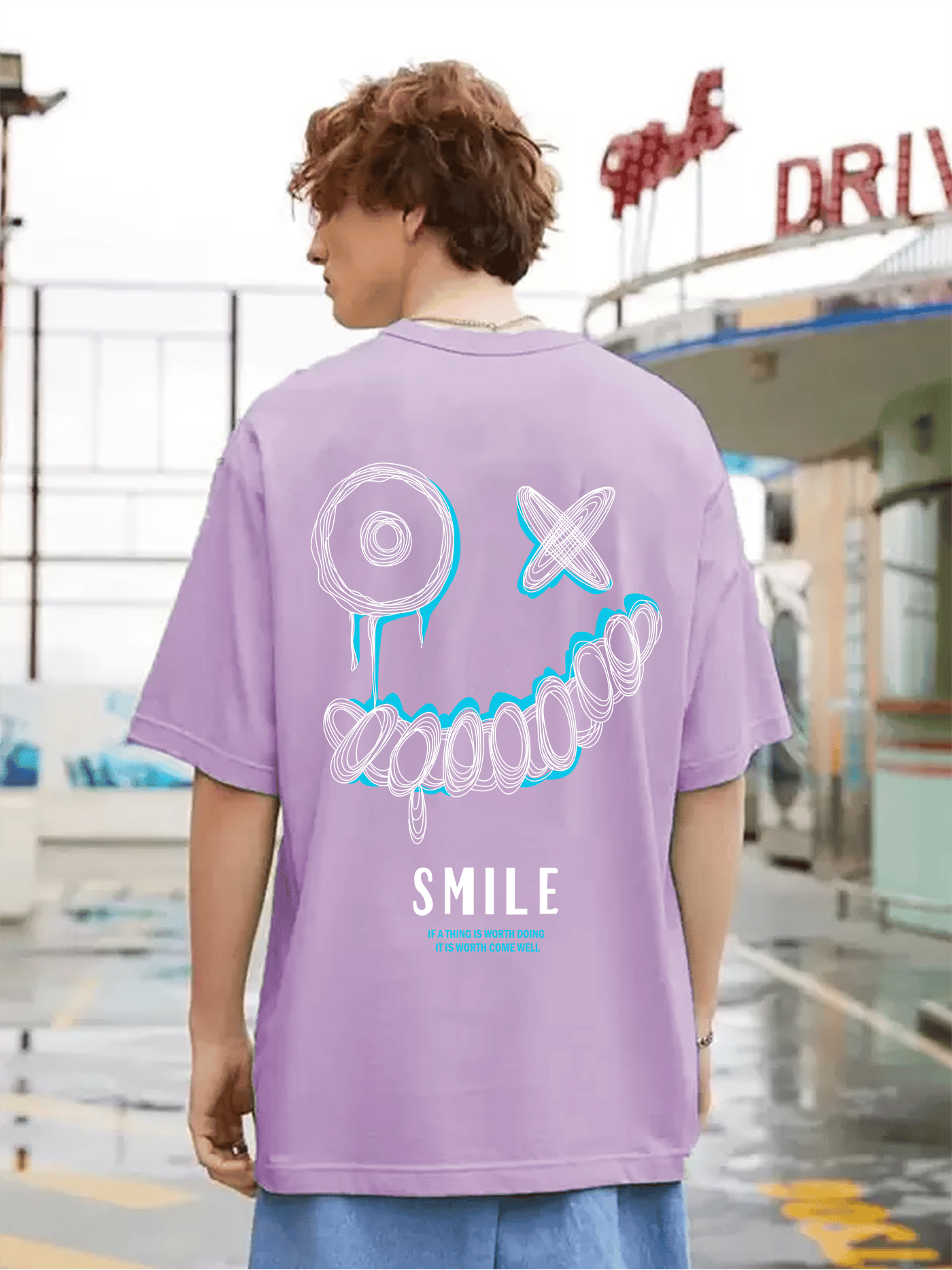 SCOTT FINCHER Men's Casual Streetwear T-Shirt with Smiley Face Graphic and Positive Message "If a thing is worth doing, it is worth doing well" : AA(ARN)LAVANDER_03