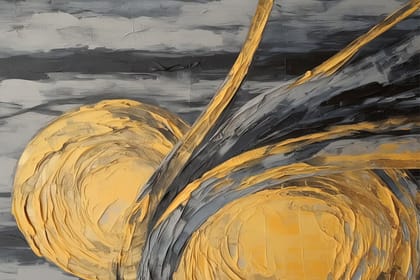 ABSTRACT GOLDEN ORBS WALLART 24in X 16in WITH BLACK FRAME