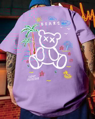 SCOTT FINCHER Men's Summer Cartoon Bear Graphic T-Shirt : AA(ARN)LAVANDER_14