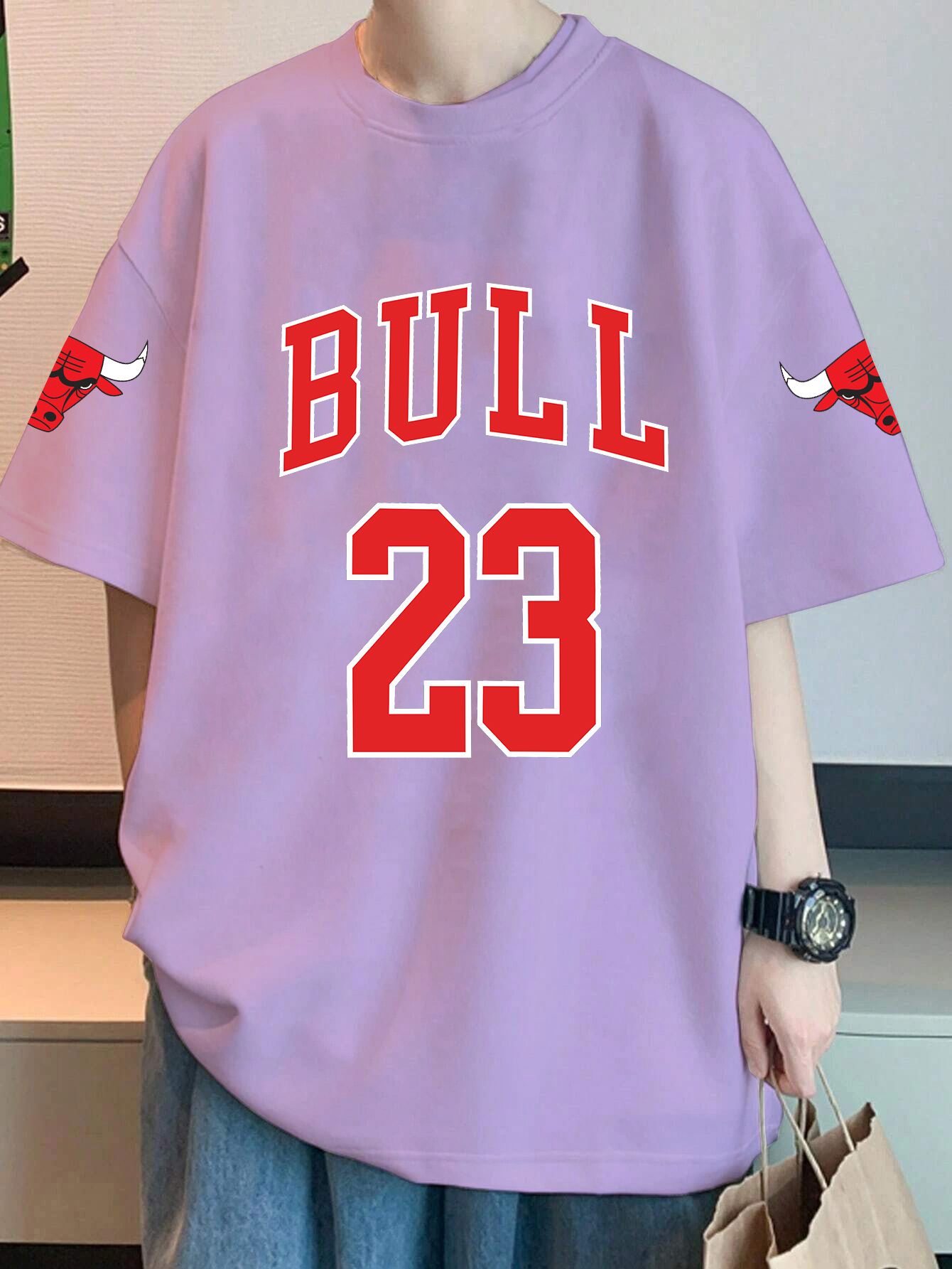 SCOTT FINCHER Men's Chicago Bulls Jersey Style T-Shirt in Lavender with Player Number 23 Graphic T-shirt : AA(ARN)LAVANDER_79
