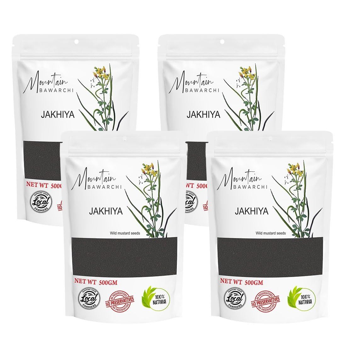 Mountain Bawarchi Jakhiya - 2 Kg | Black Jakhiya Seeds | Wild Mustard Seed | Rai Seeds | 500g, Pack of 4