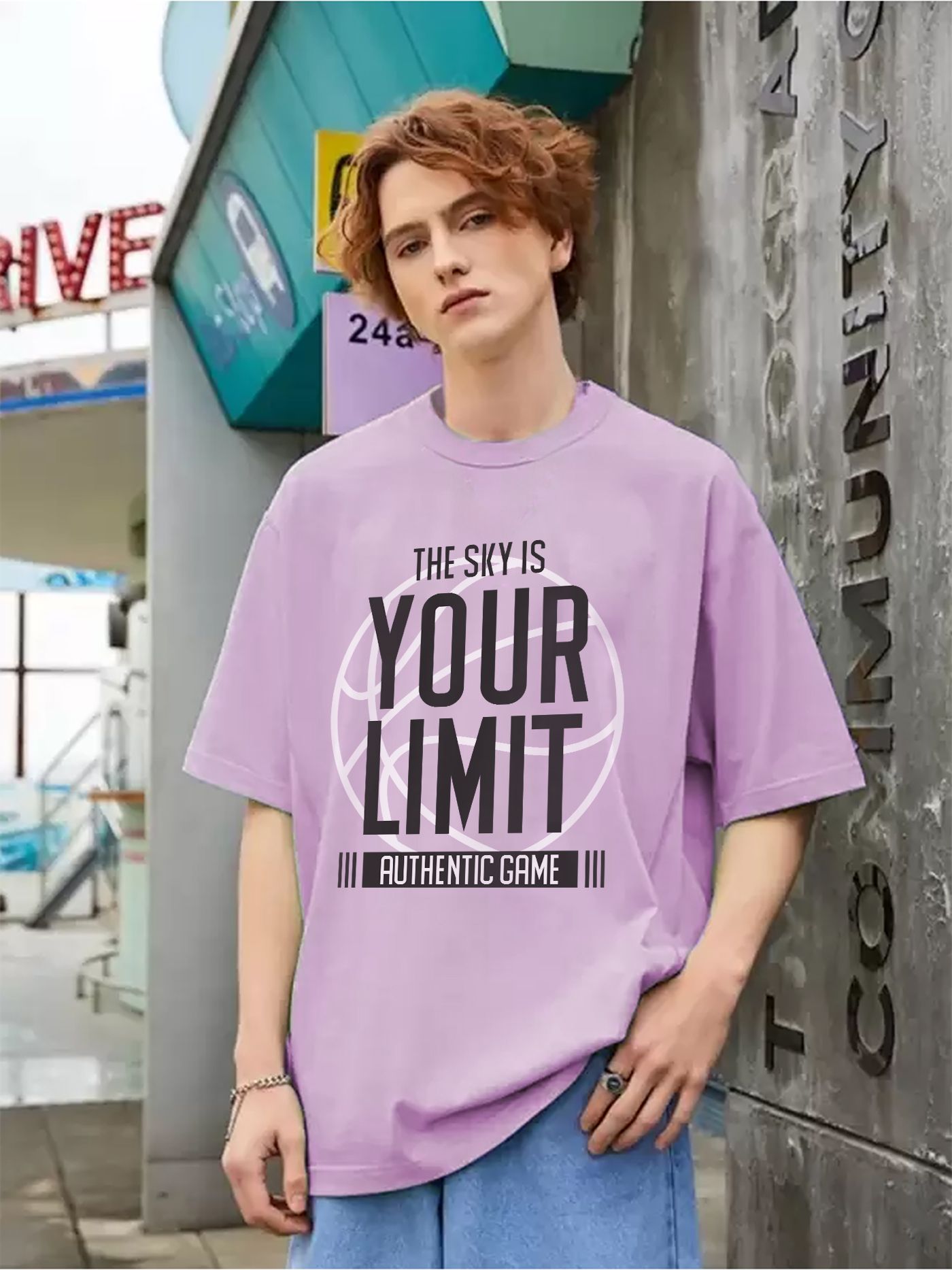 SCOTT FINCHER Men's Casual Short Sleeve T-Shirt with Basketball Graphic and "The Sky is Your Limit" Text : AA(ARN)LAVANDER_92