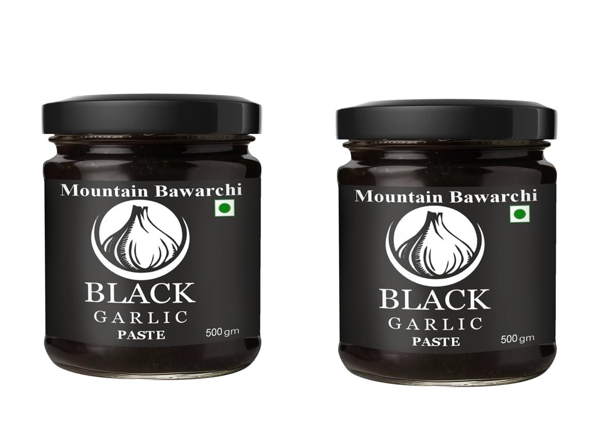 Mountain Bawarchi Black Garlic Paste | Non-Pungent Great Taste & Highly Nutritious | No Added Preservatives | 1kg (500 gr set of 2)