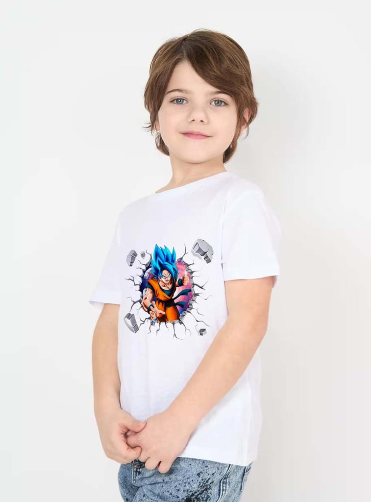 New Kids On Trend Blood Moon Goku Anime Printed White Half Sleeve Round Neck Polyester T-Shirt f