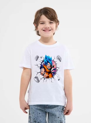 On Trend Blood Moon Goku Anime Printed White Half Sleeve Round Neck Polyester T-Shirt for Boys (6-11 Years) | Dragon Ball Z Kids Tee | Anime Cartoon T-Shirt