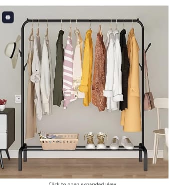 Versatile Cloth Stand – Freestanding Metal Garment Rack with Bottom Shelves & Coat Hanger – Sturdy Clothes Organizer for Bedroom, Entryway, Laundry