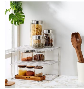 Three-Tier Corner Floor Mount Storage Rack, Stainless Steel, (25 Cm X 25 Cm X 19 Cm, Corner Shelf)
