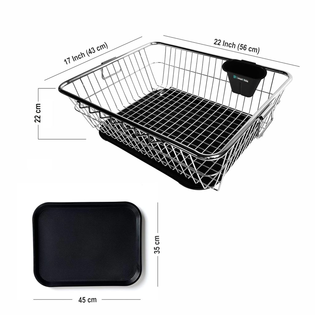 Stainless Steel Dish Drainer Kitchen Rack with Drainer Tray Kitchen Utensils Drying Basket Dish Rack for Kitchen