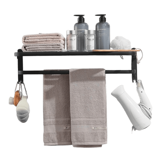 Black Stainless Steel Folding Towel Rack for Bathroom/Towel Stand (60 cm -Smooth Finish)