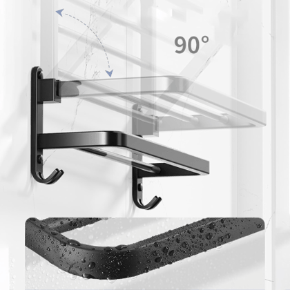 Black Stainless Steel Folding Towel Rack for Bathroom/Towel Stand (60 cm -Smooth Finish)