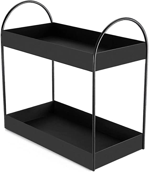 2-Tier Standing Rack | Bathroom Countertop Organizer | Vanity Tray | Cosmetic- Makeup Storage | Kitchen Spice Rack | Corner Shelf (Black, Metal, Pack of 1)