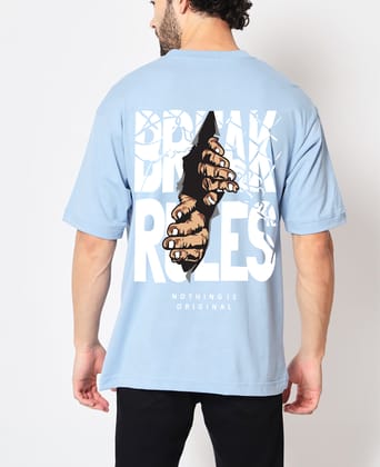 SCOTT FINCHER Men's "Break Rules" Oversized T-Shirt in Light Blue : AA(ARN)LBLUE_158 SCOTT FINCHER Men's "Break Rules" Oversized T-Shirt in Light Blue : AA(ARN)LBLUE_158