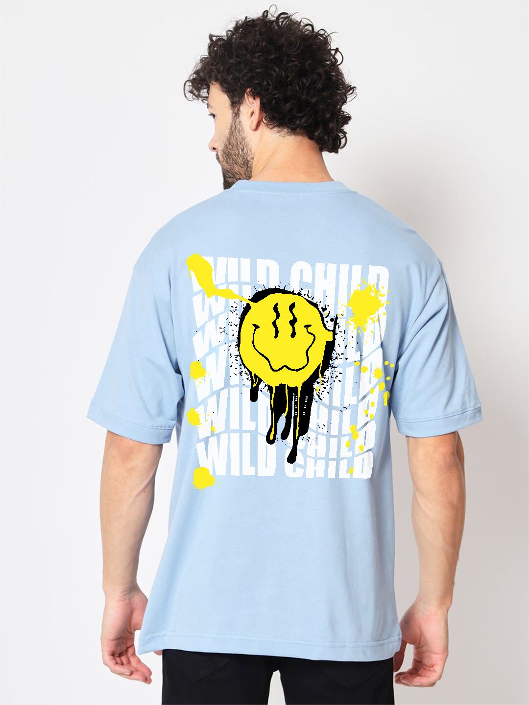 SCOTT FINCHER Men's Blue Cotton Blend Smiley Face T-Shirt : AA(ARN)LBLUE_207